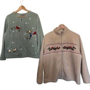 Croft & Barrow Womens Petite Size XL Jackets Green & Beige Embroidered (2-Pack)